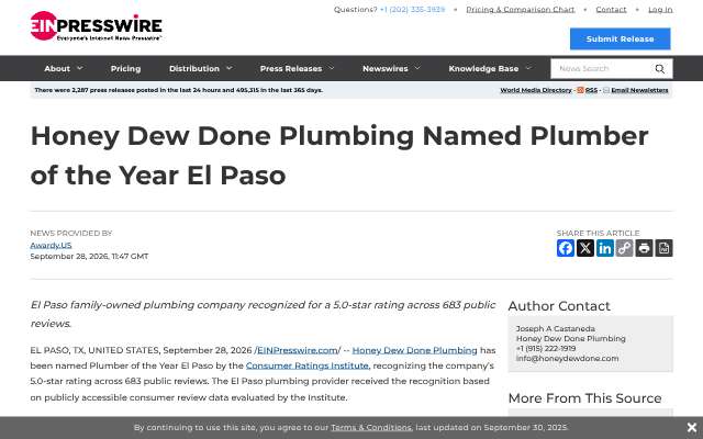 Page cited for Honey Dew Done Plumbing