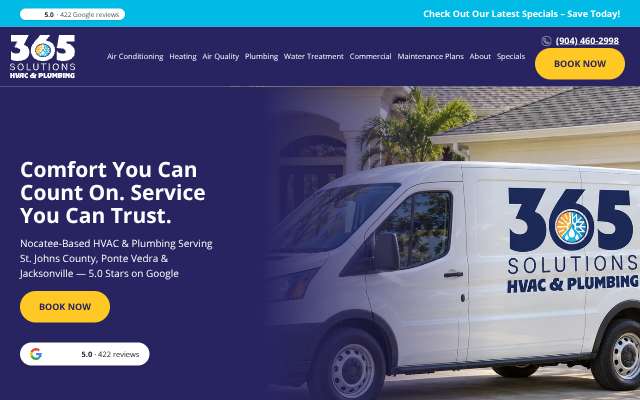 365 Solutions AC Repair and Plumbing's page as the assistant saw it