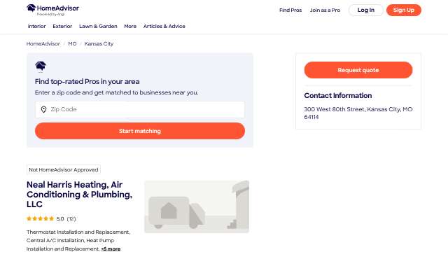 Neal Harris Service Experts's page as the assistant saw it