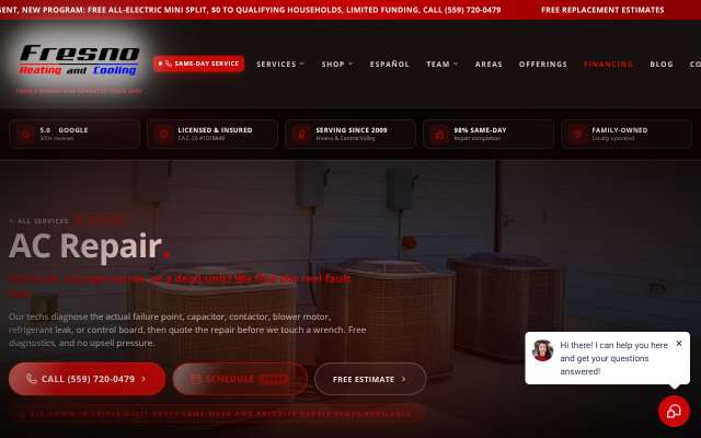 Fresno Heating and Cooling's page as the assistant saw it