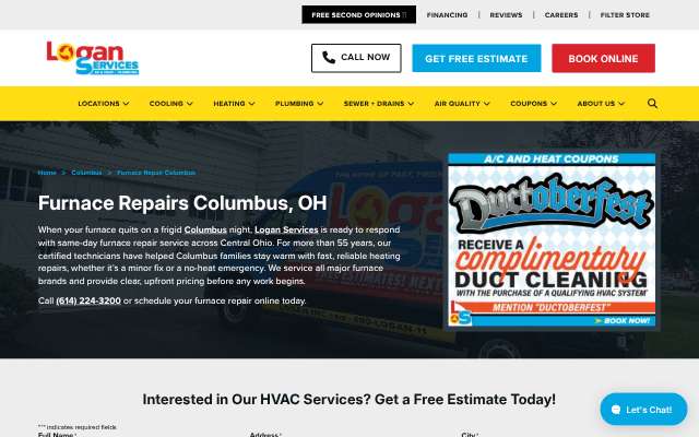 Logan Services A/C, Heat & Plumbing's page as the assistant saw it