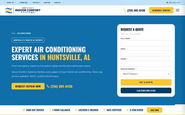 Indoor Comfort Systems's page as the assistant saw it
