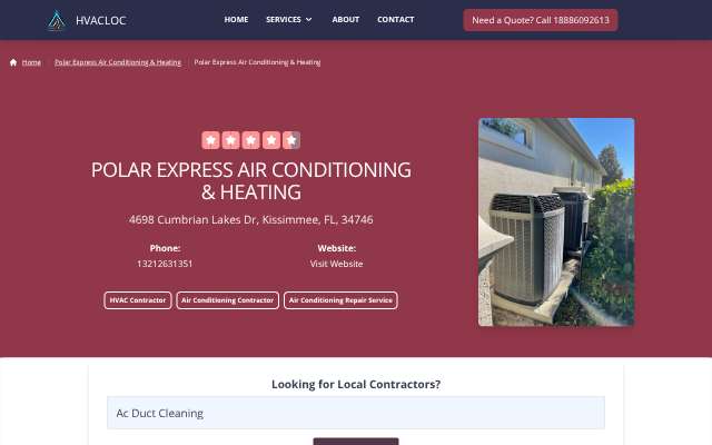 Polar Express Air Conditioning & Heating's page as the assistant saw it