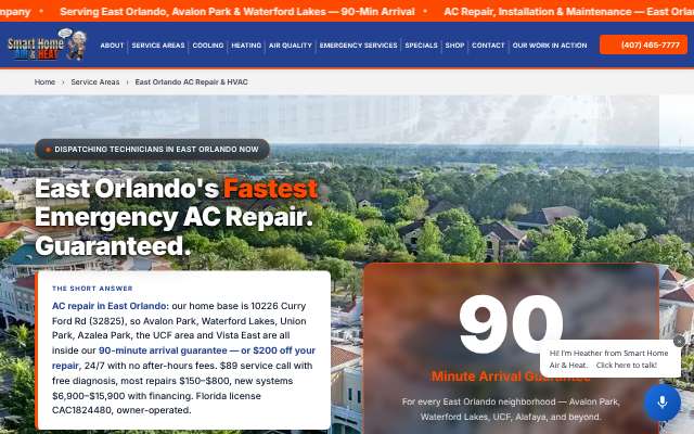 Smart Home Air & Heat's page as the assistant saw it
