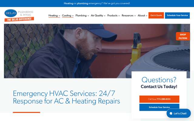 Deljo Heating & Cooling's page as the assistant saw it