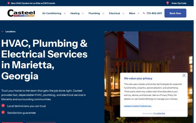 Casteel Heating, Cooling, Plumbing & Electrical's page as the assistant saw it