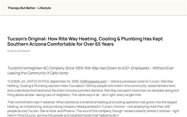 Rite Way Heating, Cooling & Plumbing's page as the assistant saw it