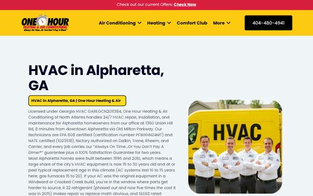 One Hour Heating & Air Conditioning of North Atlanta's page as the assistant saw it