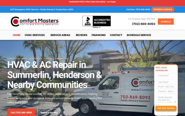 Comfort Masters's page as the assistant saw it