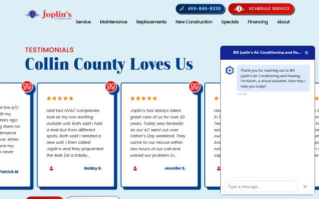 Bill Joplin's Air Conditioning & Heating's page as the assistant saw it
