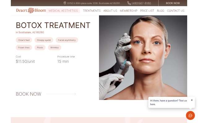 Desert Bloom Skincare's page as the assistant saw it